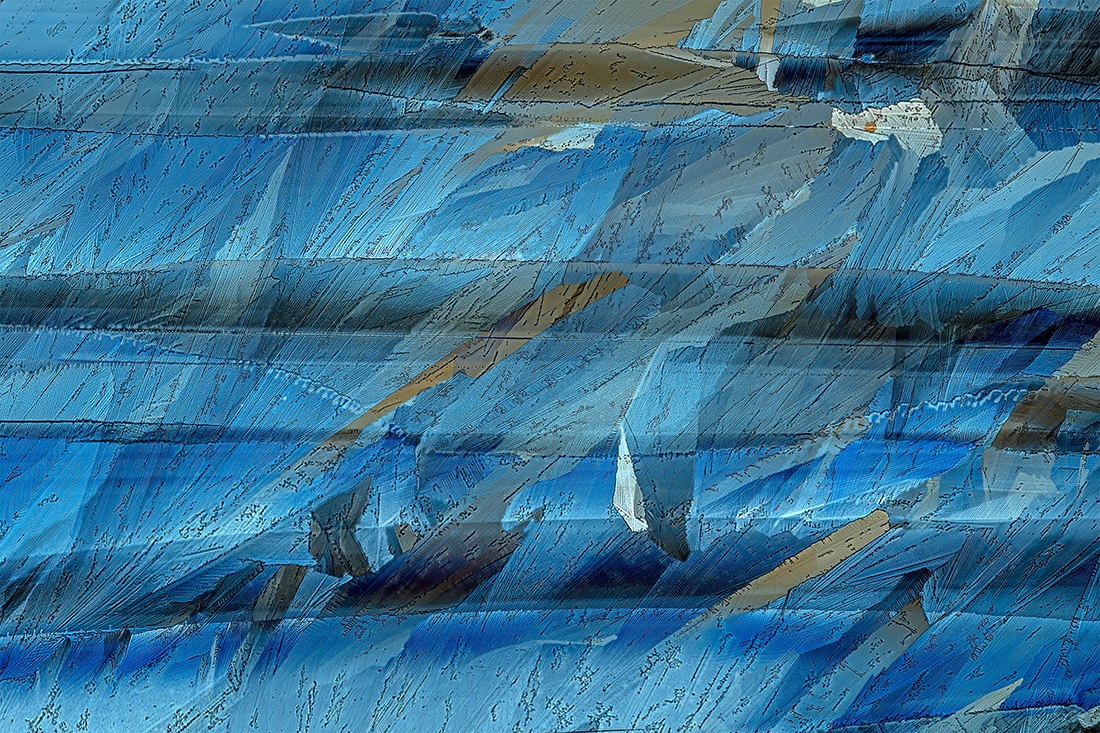MICROCRYSTALS IN POLARIZED LIGHT, a mixture of urea and resorcinol in a magnification scale of 20x / magnification approx. 250:1.