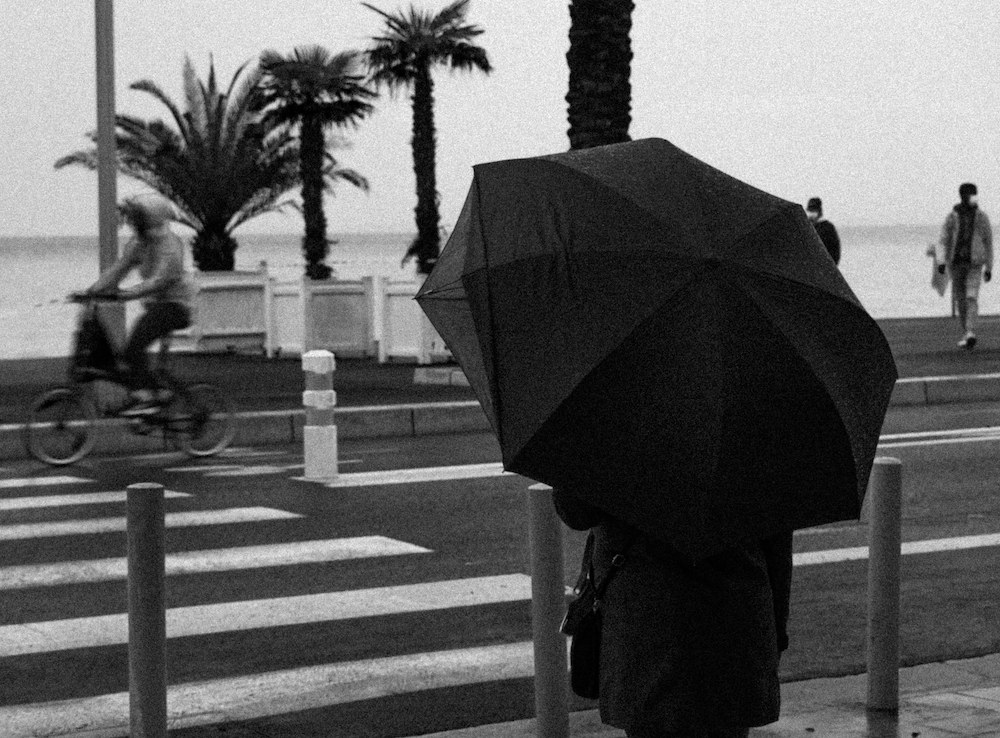 Rare raining day in Nice, French Riviera, France.