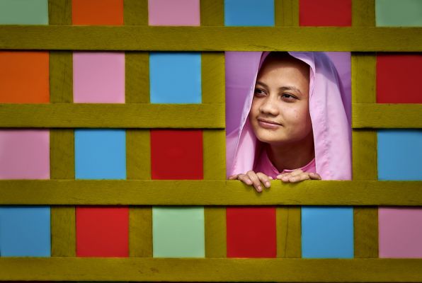 NUN AND COLORFUL FRAME