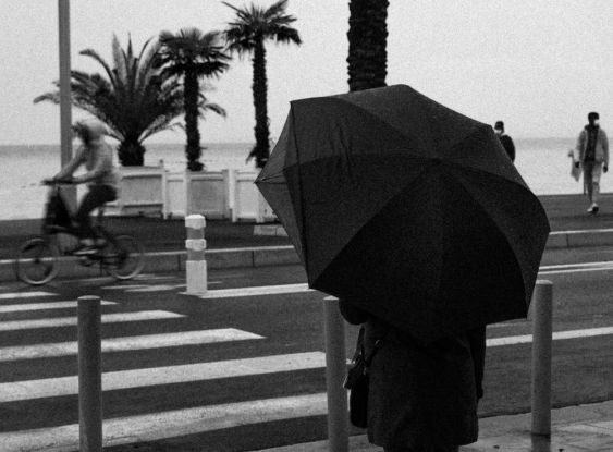 Rare raining day in Nice, French Riviera, France.